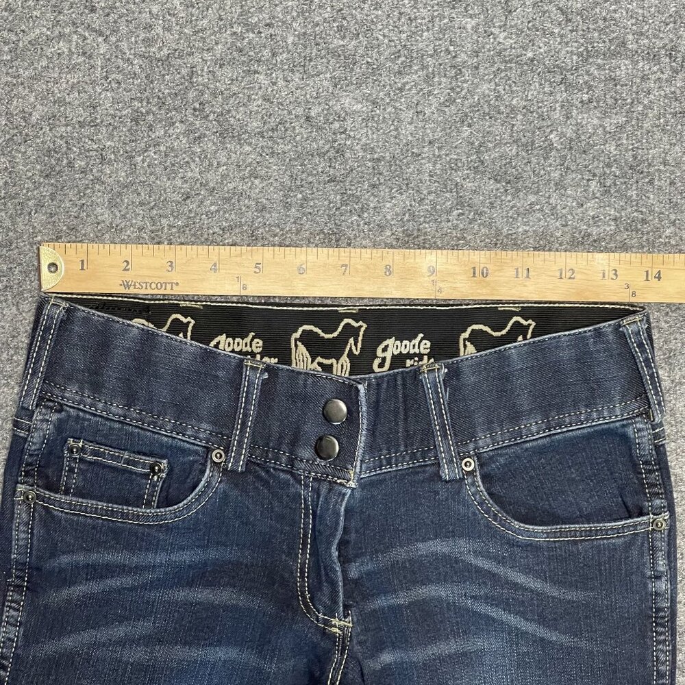 Goode Rider Ladies Stretch Denim Knee Patch Breeches Embroidered Back Pockets - Picture 5 of 9